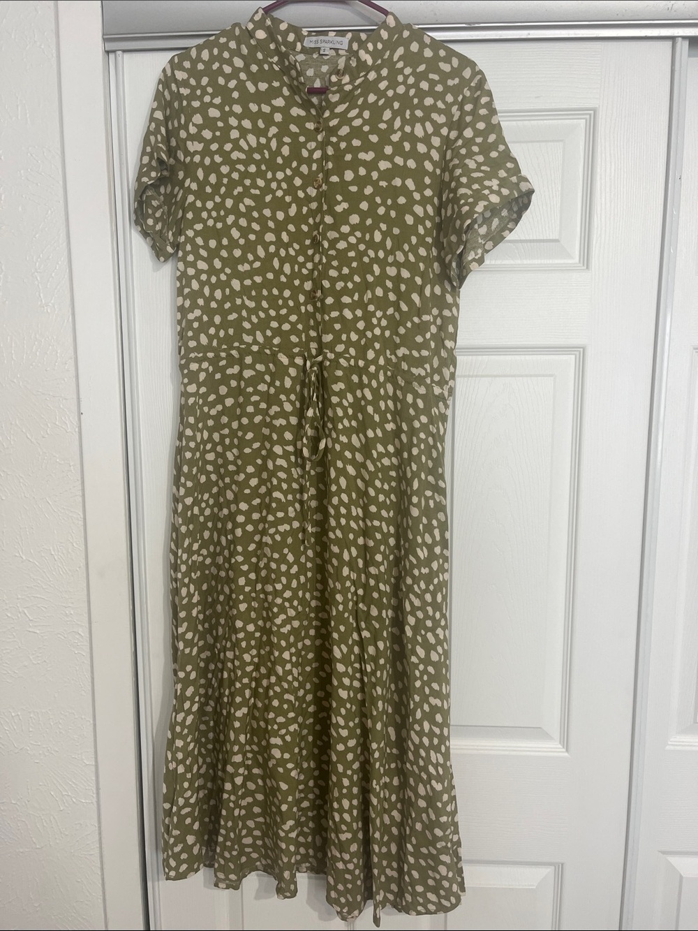 Madewell Olive Green Printed Short-Sleeve Midi Dress